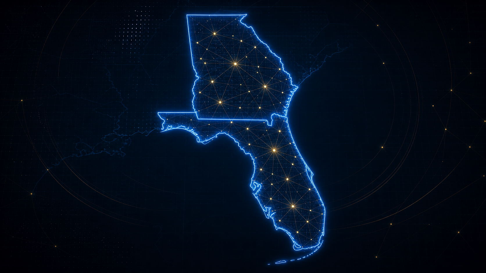 Modern glowing map illustration for Georgia and Florida